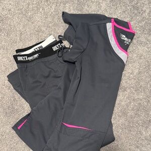 Grey's Anatomy Charcoal and Pink Scrub Set